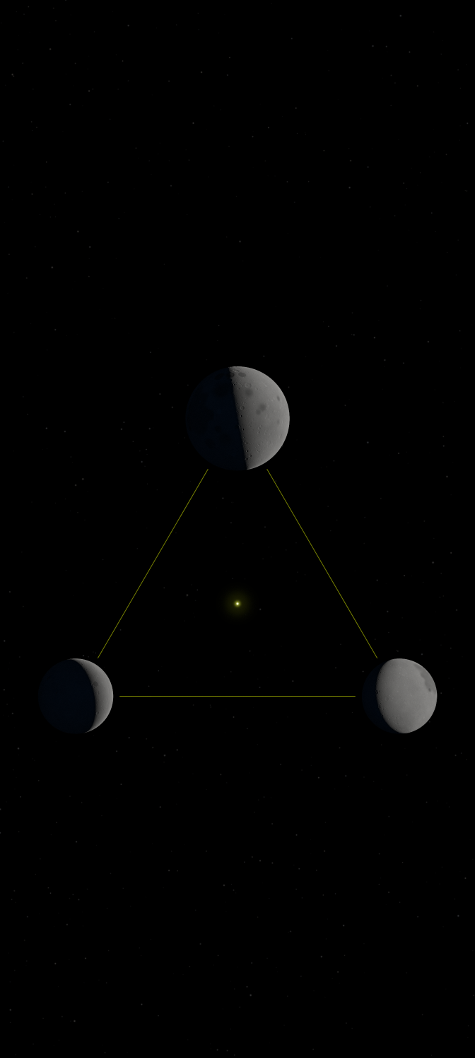 Three Phases, phone: the moon triangle centered in a tall black starfield.
