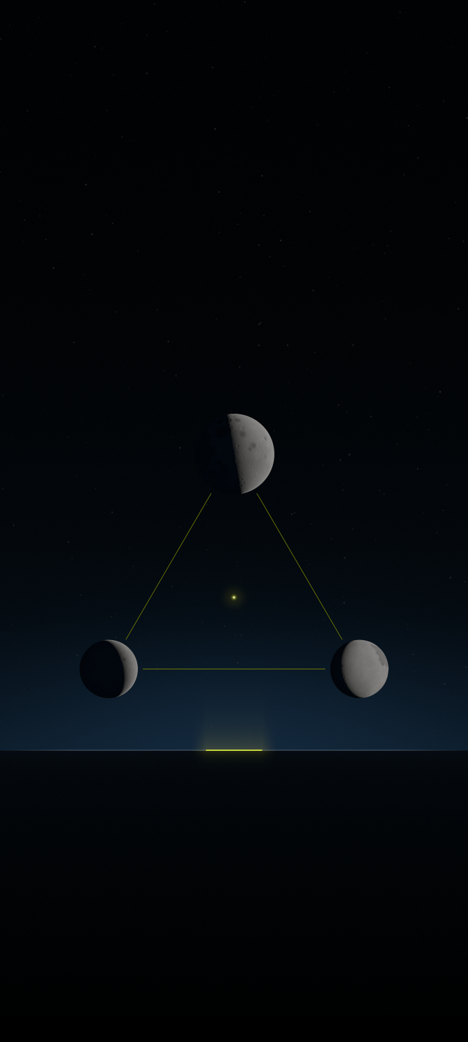 Phase Horizon, phone: the three phases and the yellow horizon line in a tall dark sky.